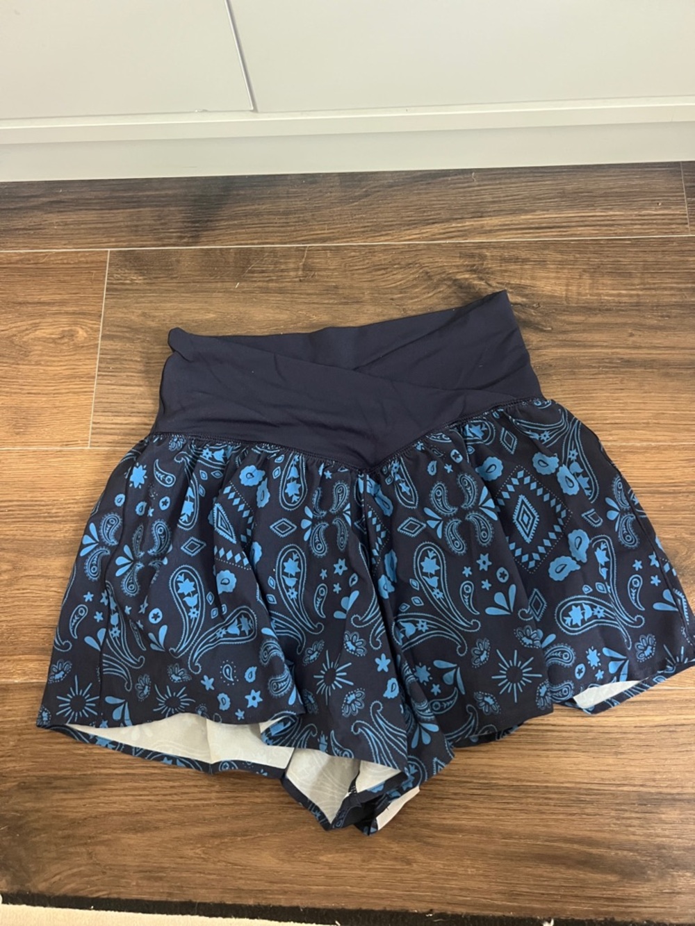 aerie Navy and Blue Paisley Athletic Shorts